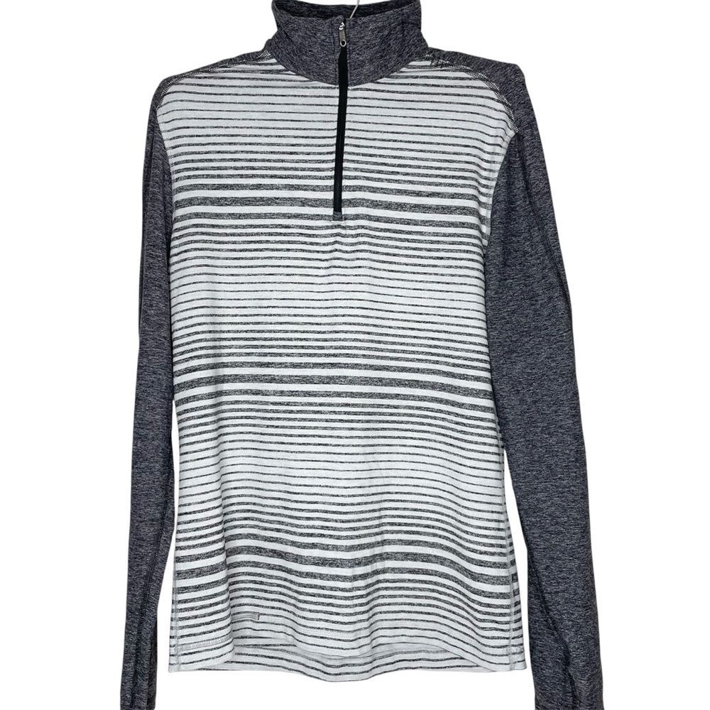 Lululemon Top Surge Warm 1/2 Zip Pullover Performance Gray White Striped Small